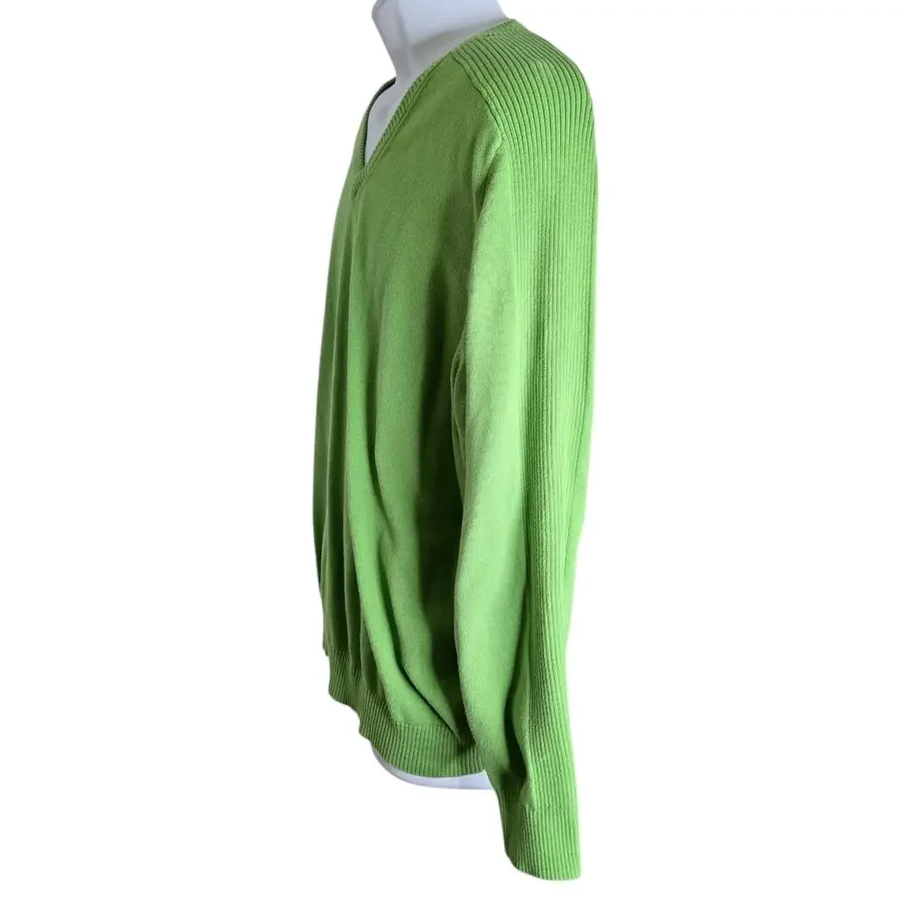 Jack Nicklaus Mens Preppy V Neck Sweater Size Large Green‎ Cotton Knit Pullover